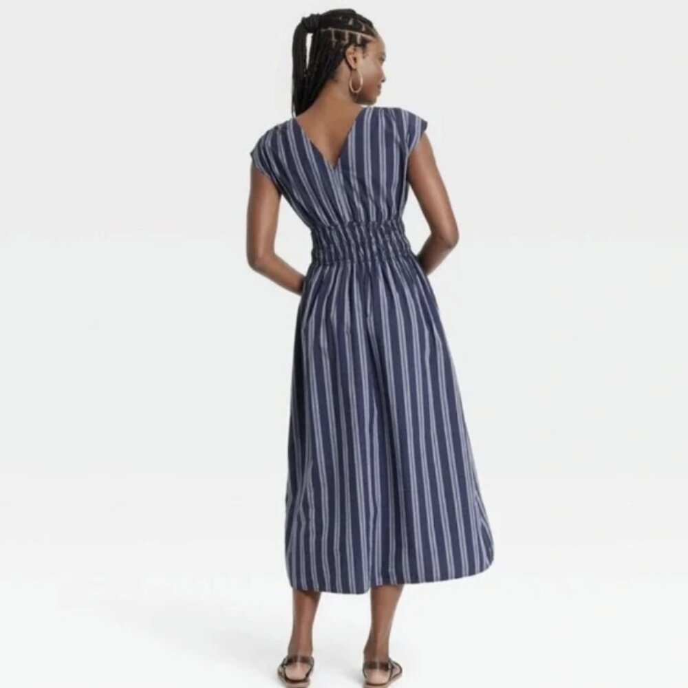 Universal Thread Midi A-Line Dress - Slate Blue Striped - L - Picture 2 of 8